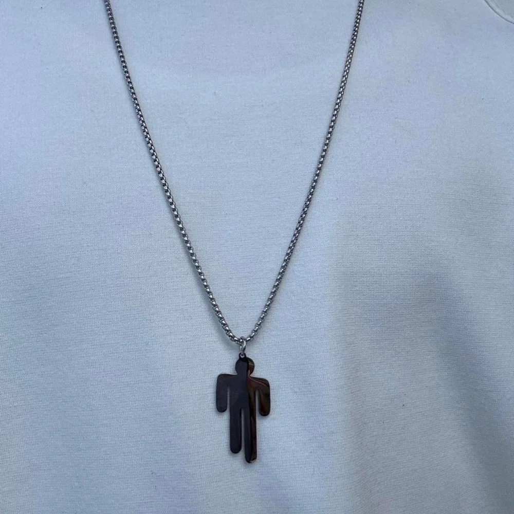 Silver Drip Figure Necklace 24 Inch Chain Streetwear Y2K Jewelry Pendant n103